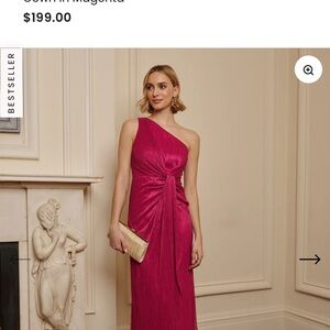Adrianna Papell Stardust Pleated Draped One Shoulder
Gown In Magenta